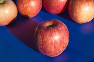 Pink apples on a blue background