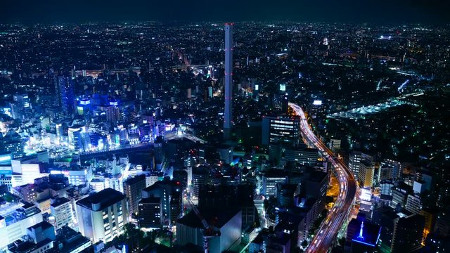 東京夜景・タイムラプス・様々な交通機関が交差する
大都会