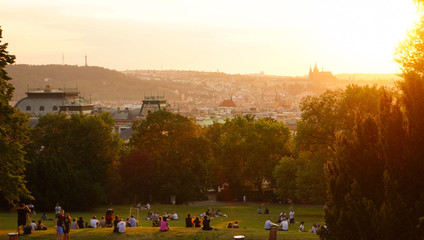 Riegrovy Sady, park in Prague in the sunset
