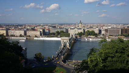 Fototapeta na wymiar Budapest view with bridge across Danube river, Hungary