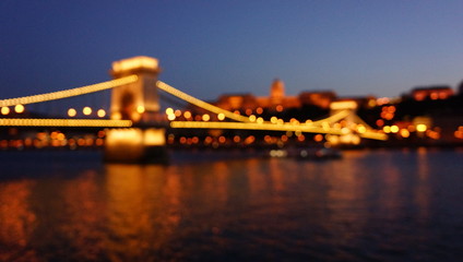 Blurred image of  Széchenyi Chain Bridge across River Danube in Budapest, Hungary