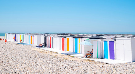 Le Havre, cabanes de la plage en Normandie, France