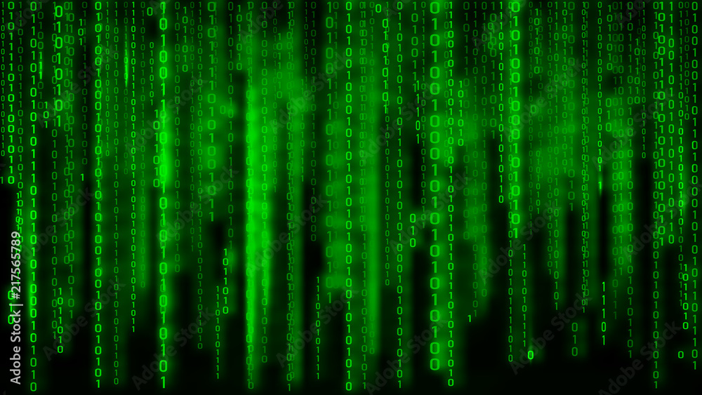 Aufkleber Digital background green matrix. Binary computer code. Vector Illustration. Hacker concept.