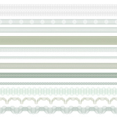 Seamless decorative borders for guilloches. Pattern brushes included in file.