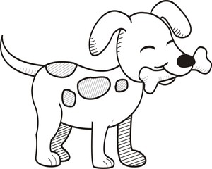 Cute dog bites bone hand drawn style