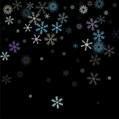 Falling down snow confetti, snowflake vector border. Festive winter, Christmas, New Year sale background. Cold weather, winter storm, scatter texture. Hipster snowfall falling snowflakes cool confetti