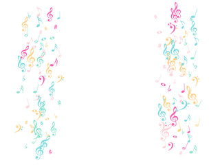 Music Notes Confetti Falling Chaos Vector. Music Symbols Texture Poster Background Elements. Party Night, Festival, Celebration or Concert, Melody Notes Trail. Decorative Song Sheets Chaos Effect.