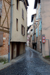 Albi street in a rainy day in France