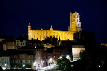 Albi cathedral at night with light