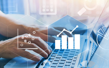 business analytics intelligence concept with digital data  diagrams and charts, finance, financial dashboard of company