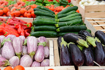vegetables market with various colorful fresh vegetables