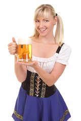 sexy woman wearing a dirndl with beer mug
