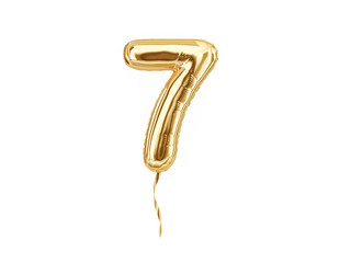 Numeral 7. Foil balloon number seven isolated on white background - obrazy, fototapety, plakaty