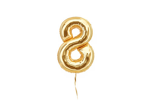 Numeral 8. Foil balloon number eight isolated on white background