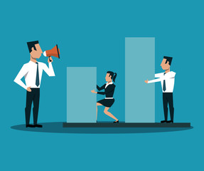 Business people working on statistics bars vector illustration graphic design