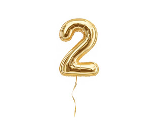 Foil balloon number Two isolated on white background - obrazy, fototapety, plakaty