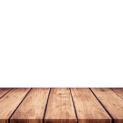 Empty wooden table top on isolated white, Template mock up for display of product.