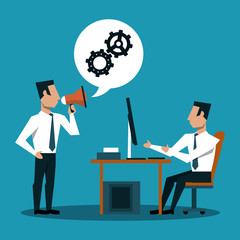 Businessmens with bullhorn and computer at office vector illustration graphic design