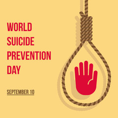 World suicide prevention day illustration flat,  suicide rope, stop sign, september 10th, flat design vector illustration
