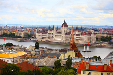 Budapest, Hungary. View of the Danube River and the Budapest skyline on a warm summer day.