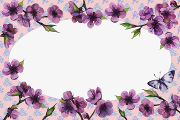 Fototapeta na wymiar floral frame awesome sakura collection of spring flowers watercolor