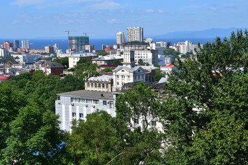 Fototapeta na wymiar Russia, . View of the summer Vladivostok from high point