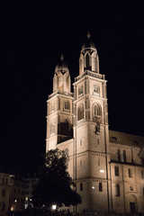 Fototapeta na wymiar Grossmünster church in a night.