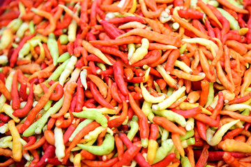 Chilli that is placed in the tray for sale on the market have used several kinds of spicy cooking Songkhla Thailand