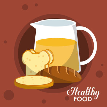 Healthy food breads and juice glass jar vector illustration graphic design