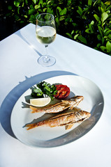 Red mullet fish aka tekir fish with white wine