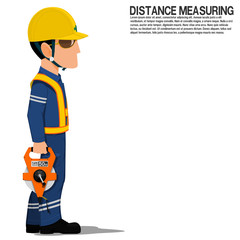 A worker with the measuring tape on transparent background