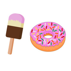 Delicious dessert ice cream and sweet doughnut , illustration icon