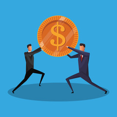 Businessmens holding big coin avatar vector illustration graphic design
