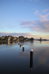 View of the Zaanse mills in the dawn