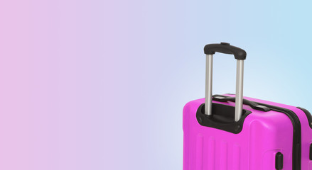 Colorful horizontal banner with suitcase and copyspace. Travelling concept.