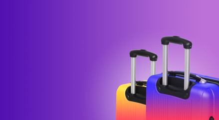 Colorful horizontal banner with two suitcases and copyspace. Travelling concept.