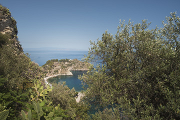Fototapeta na wymiar View from the top of the Isola Bella in taormina, sicily