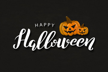 Vector realistic isolated typography for Halloween and pumpkins for decoration and covering on the dark background. Concept of Happy Halloween.