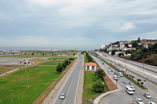 Black Sea Highway and city view from Samsun City in Turkey