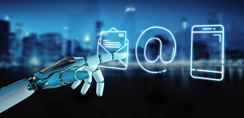 White cyborg using thin line contact icon