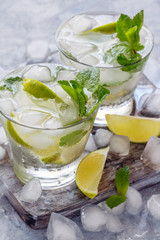 Ice drink with lime and fresh mint.