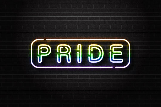 Vector realistic isolated neon sign of Pride logo for decoration and covering on the wall background.