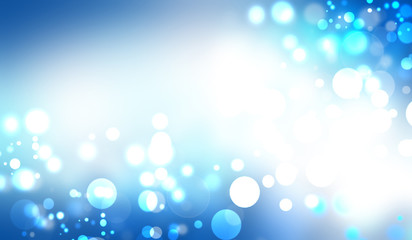 Abstract white lightening bokeh circles from unterwater bubbles. Beautiful blue illustration.