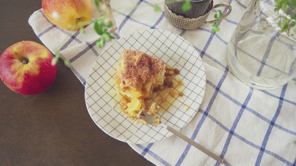 Homemade Apple cake ,bite a cake, piece of cake, Top view