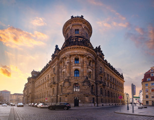 Monumental streets architecture in sunset. Dresden. Saxony