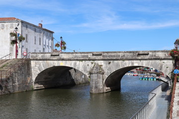 Fototapeta na wymiar Nouvelle-Aquitaine- Charente-Maritime - Marans - Le vieux Pont de Pierre 