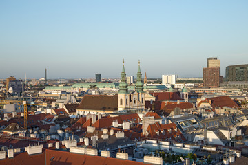 Fototapeta na wymiar Vienna panorama from the roof of Stefansdom (St. Stephan's cathedral), Austria