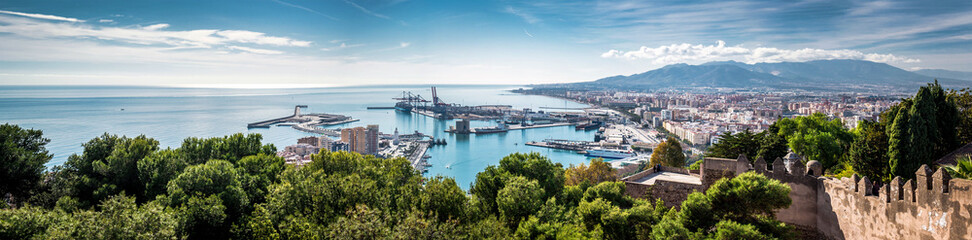 Fototapeta na wymiar Panorama of Malaga seaport. Spain