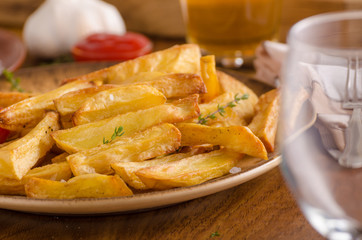 Homemade french fries with organic ketchup