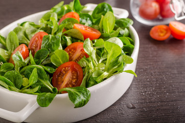 Lamb lettuce salad, tomatoes and herbs